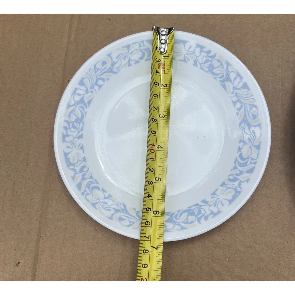 Corelle White Blue Floral Dinner Plates & Saucers‎ Vitrelle Glass Set of 4